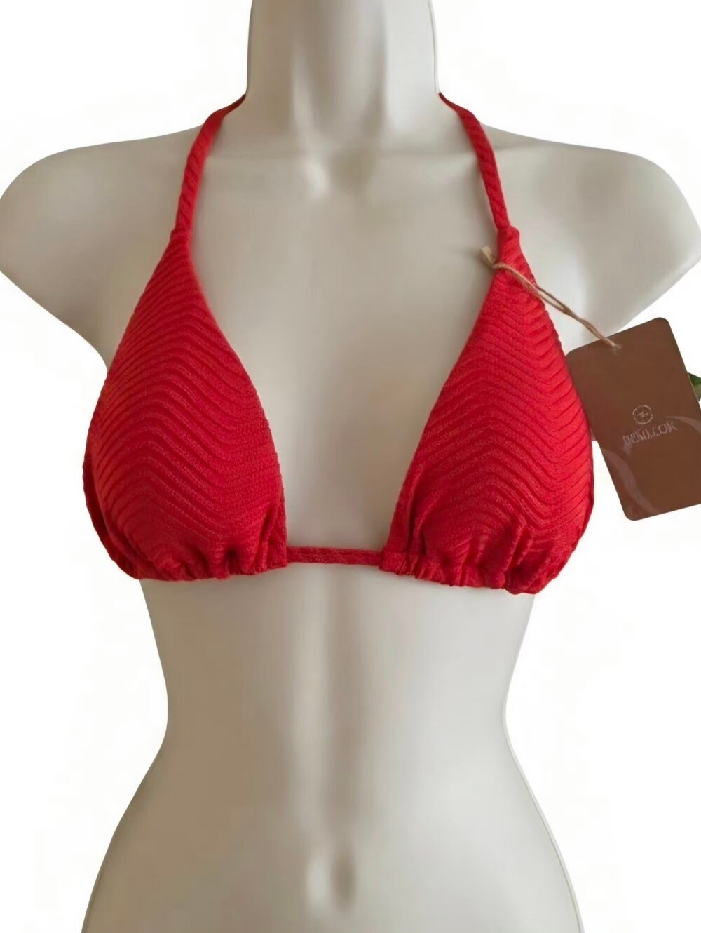NWT Berlook Red Wave Textured Triangle Halter Bikini Top